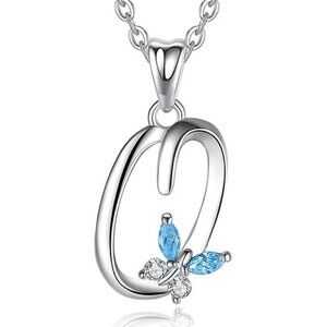 Letter O Silver Butterfly Initial Elegant Necklace 18"